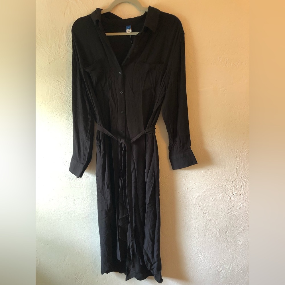 Old Navy Tie belt midi shirt dress, black